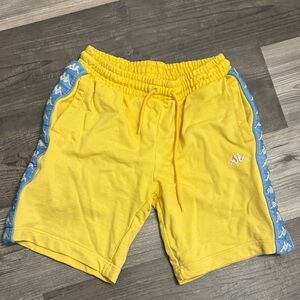 Kappa Vintage Yellow Athletic Drawstring Shorts with Blue Trim Small